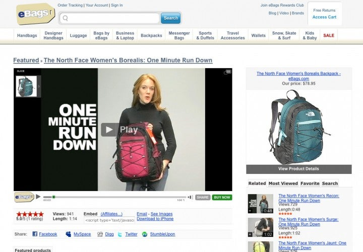 eBags video organization on their website